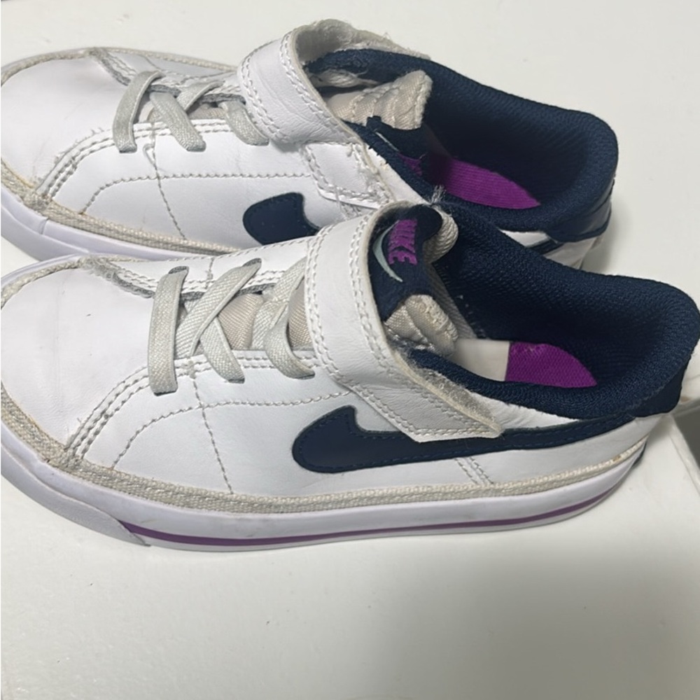 Nike Kids White Sneakers with Navy and Purple Accents